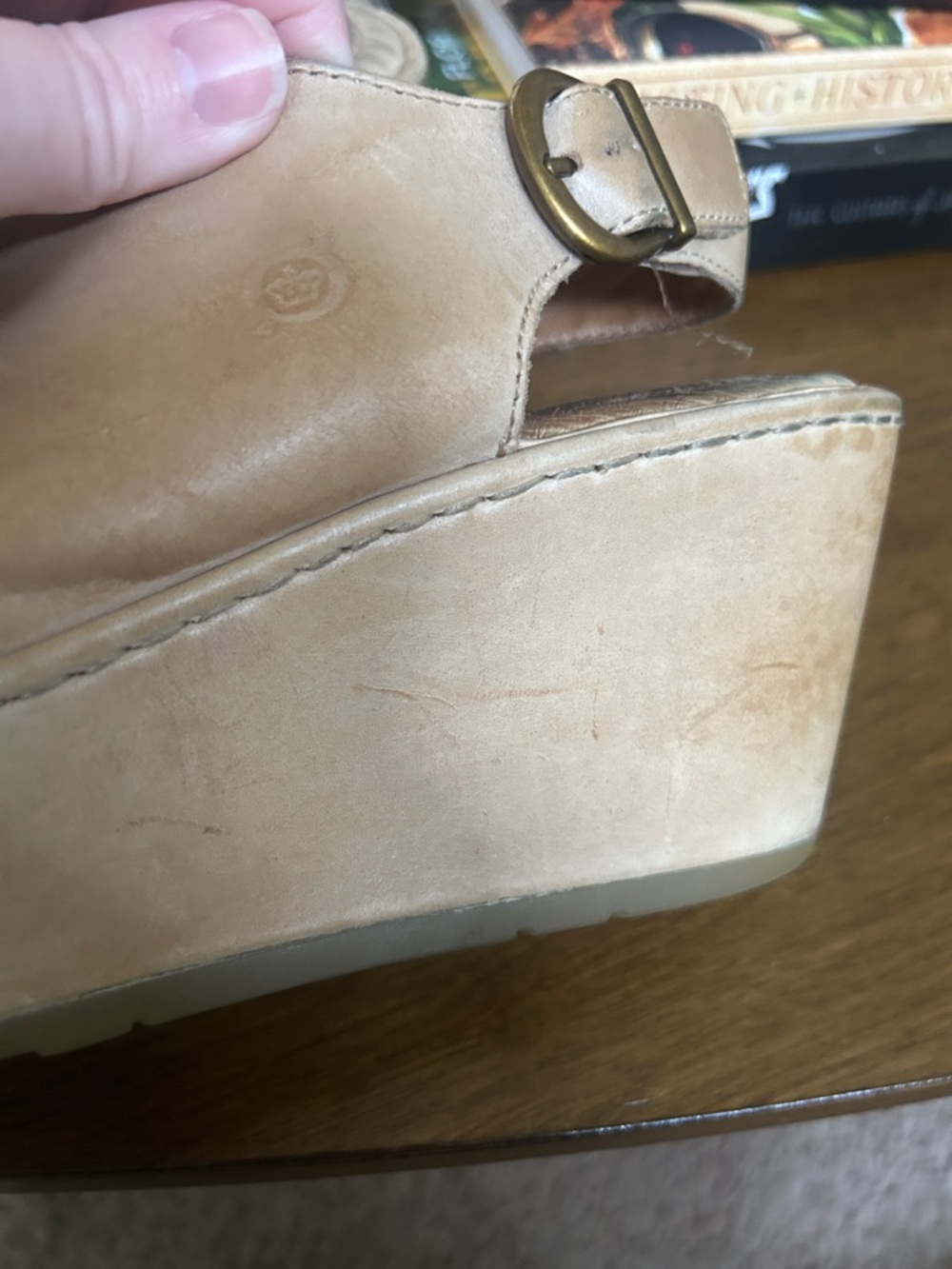 BORN Leather Wedge Slingback Sandals - Picture 2 of 8